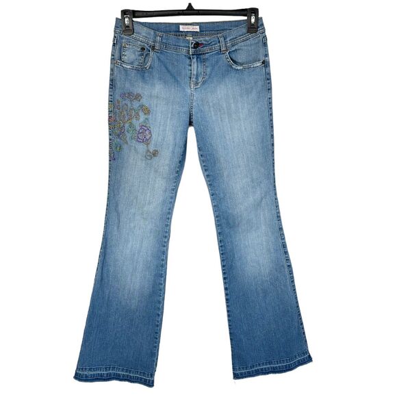 Tommy Jeans Jrs SZ 9 Flare Floral Embroidered Stretch Pocket Zip-Fly Frayed Hems - Picture 1 of 11